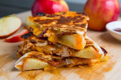 BBQ Chicken, Cheddar, Bacon, and Apple Quesadillas