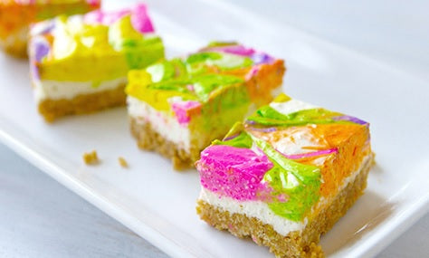 No Bake Rainbow Cheesecake Bars