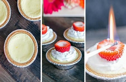 Flaming Strawberry Lemon Flavoured mini Cheesecakes