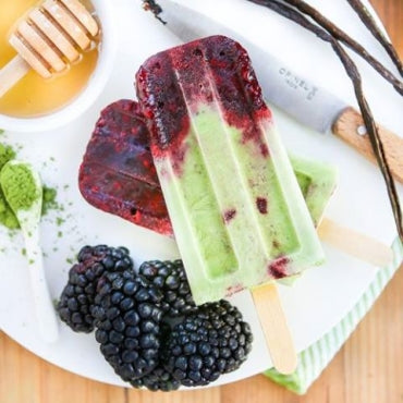 Roasted black berry matcha pops