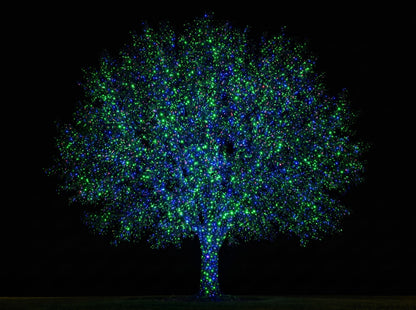 Green and blue mode - the same tree in green and blue laser dots