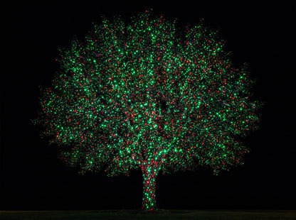 Red and green Christmas mode - the same tree in red and green laser dots