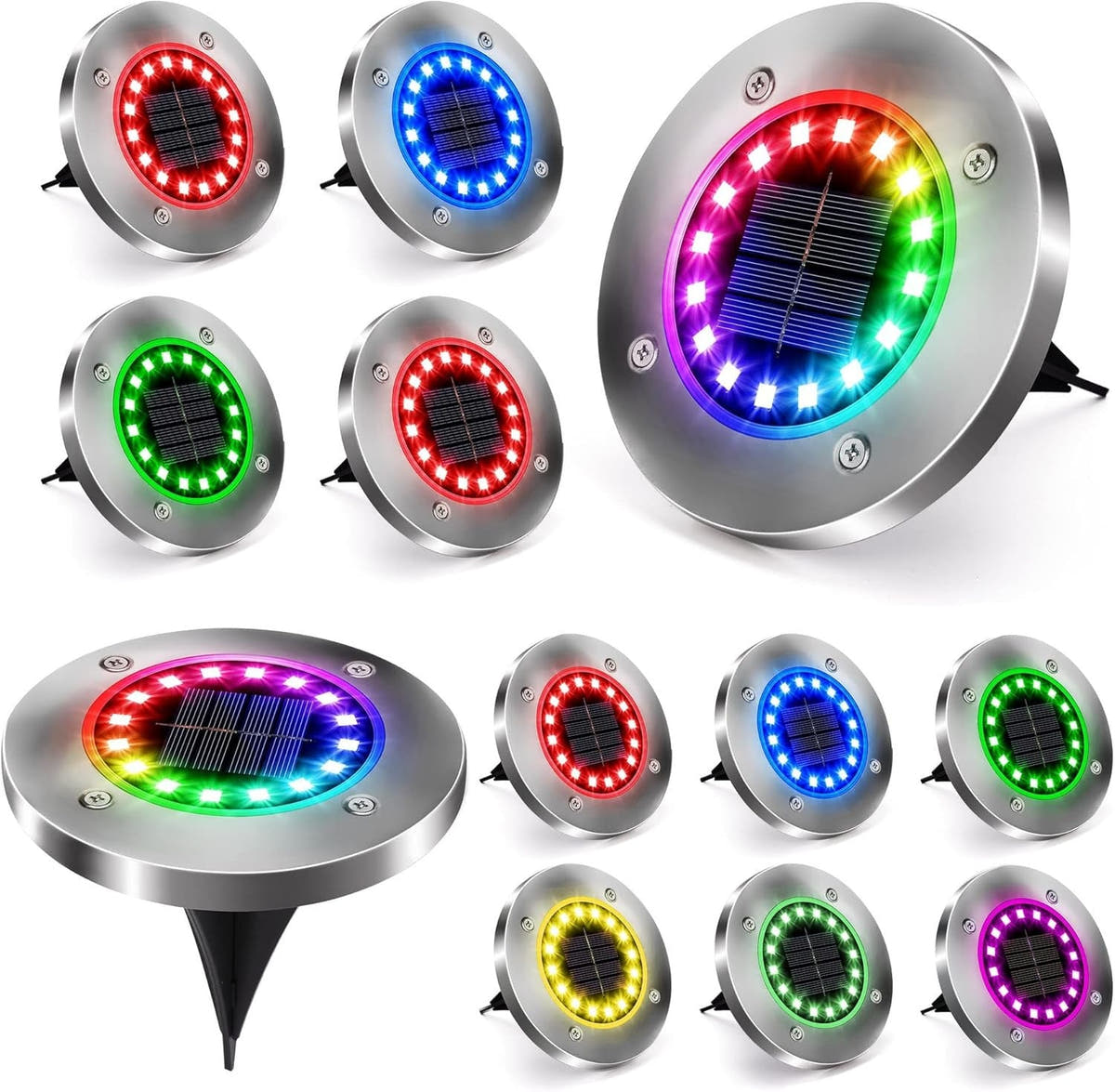 Solar garden disk lights - colour-changing LED ground lights, product set