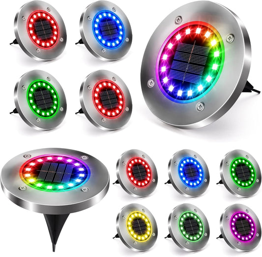 Solar garden disk lights - colour-changing LED ground lights, product set