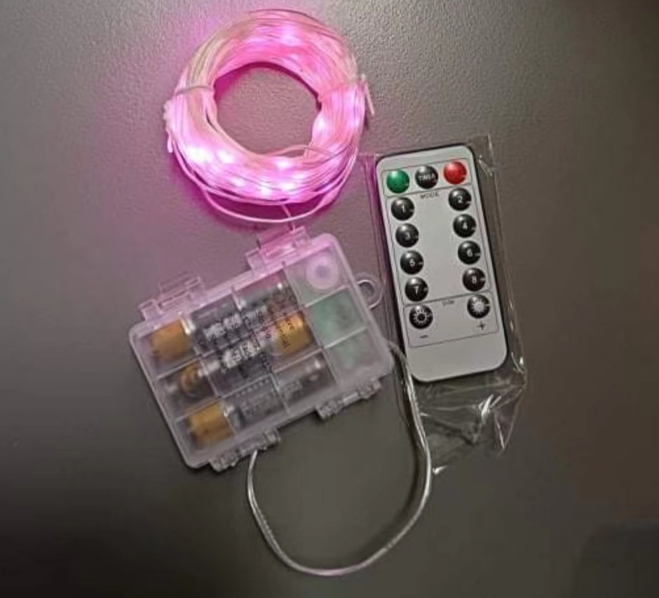 80 Pink LED Battery String Lights — view 2