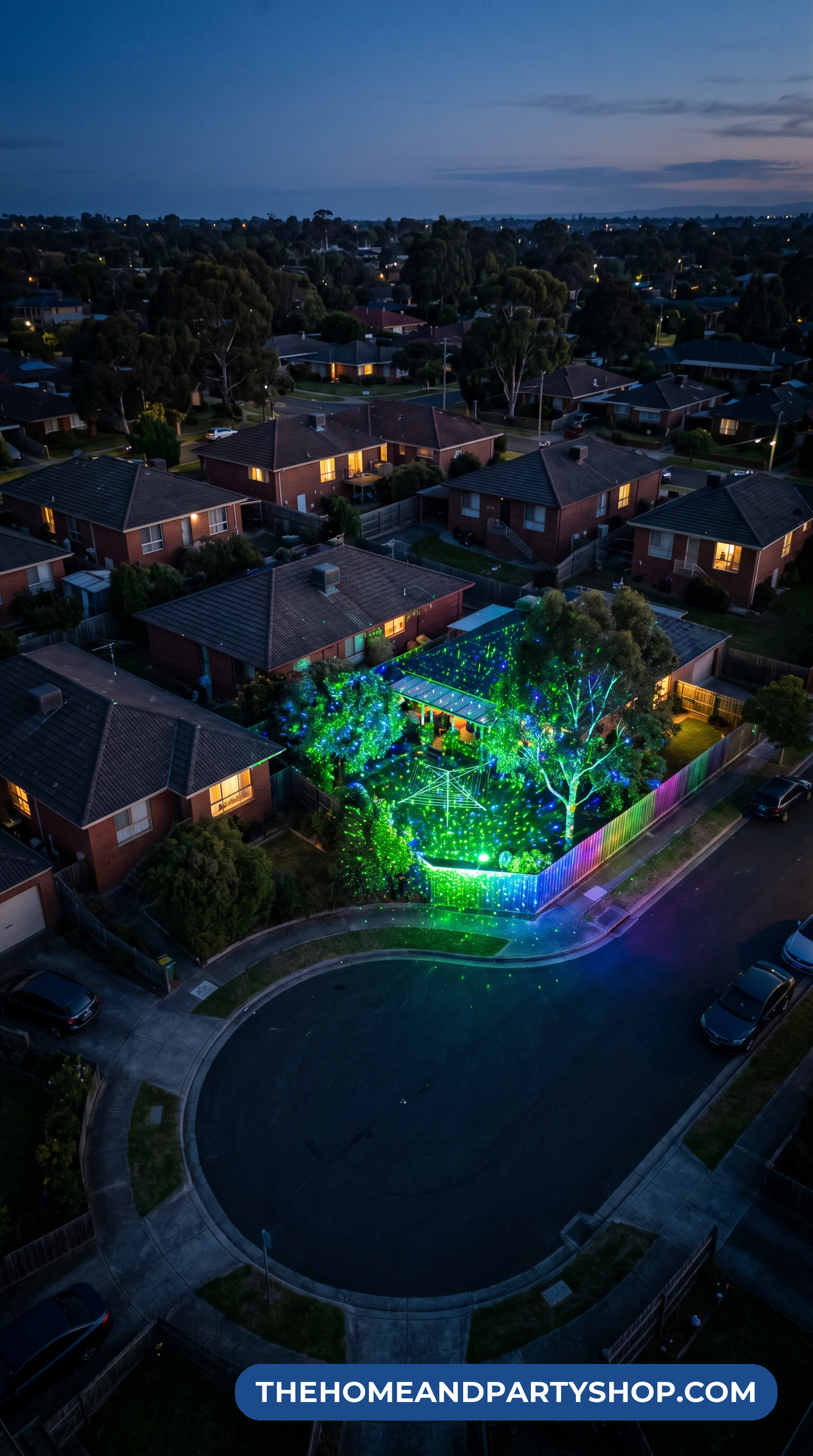 Garden laser turning suburban backyard into magical evening