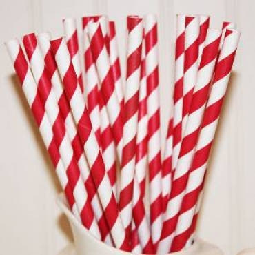 Candy Apple Red and White Striped Straws (25) — view 1